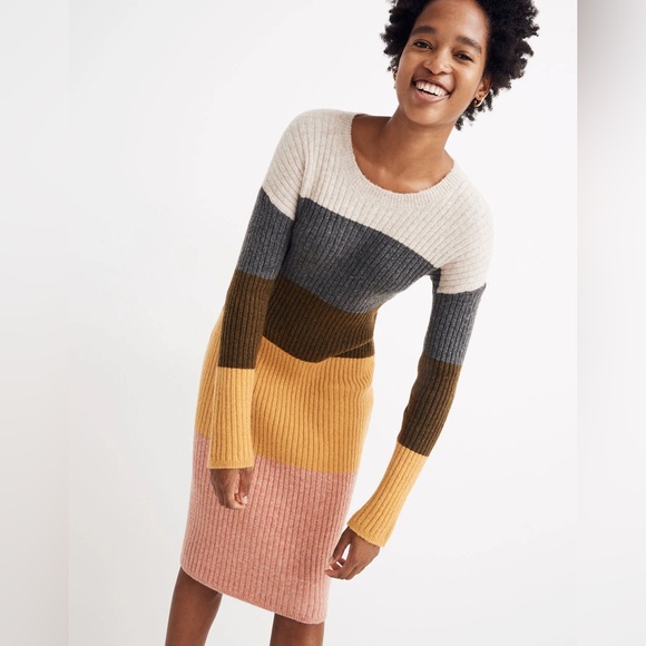 Madewell Sweaters - Madewell Colorblock Coziest Yarn Long Sleeve Ribbed Knit Midi Sweater Dress M
